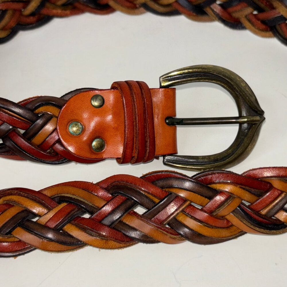 Vintage Braided Multicolor Women's Leather Belt Size S Made in Italy Hippie Boho - Picture 11 of 12
